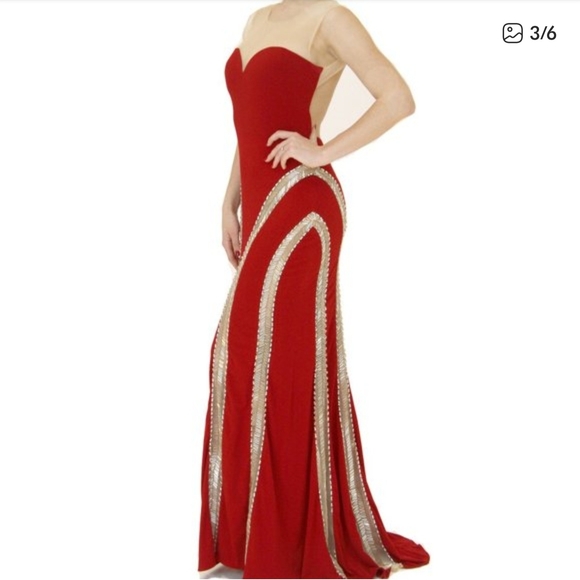 navy blue dress for baby girl Jovani 40100 Size 12 Red Long Sequin Backless Bow Formal Dress Slit Corset Prom Evening Gown main image 1